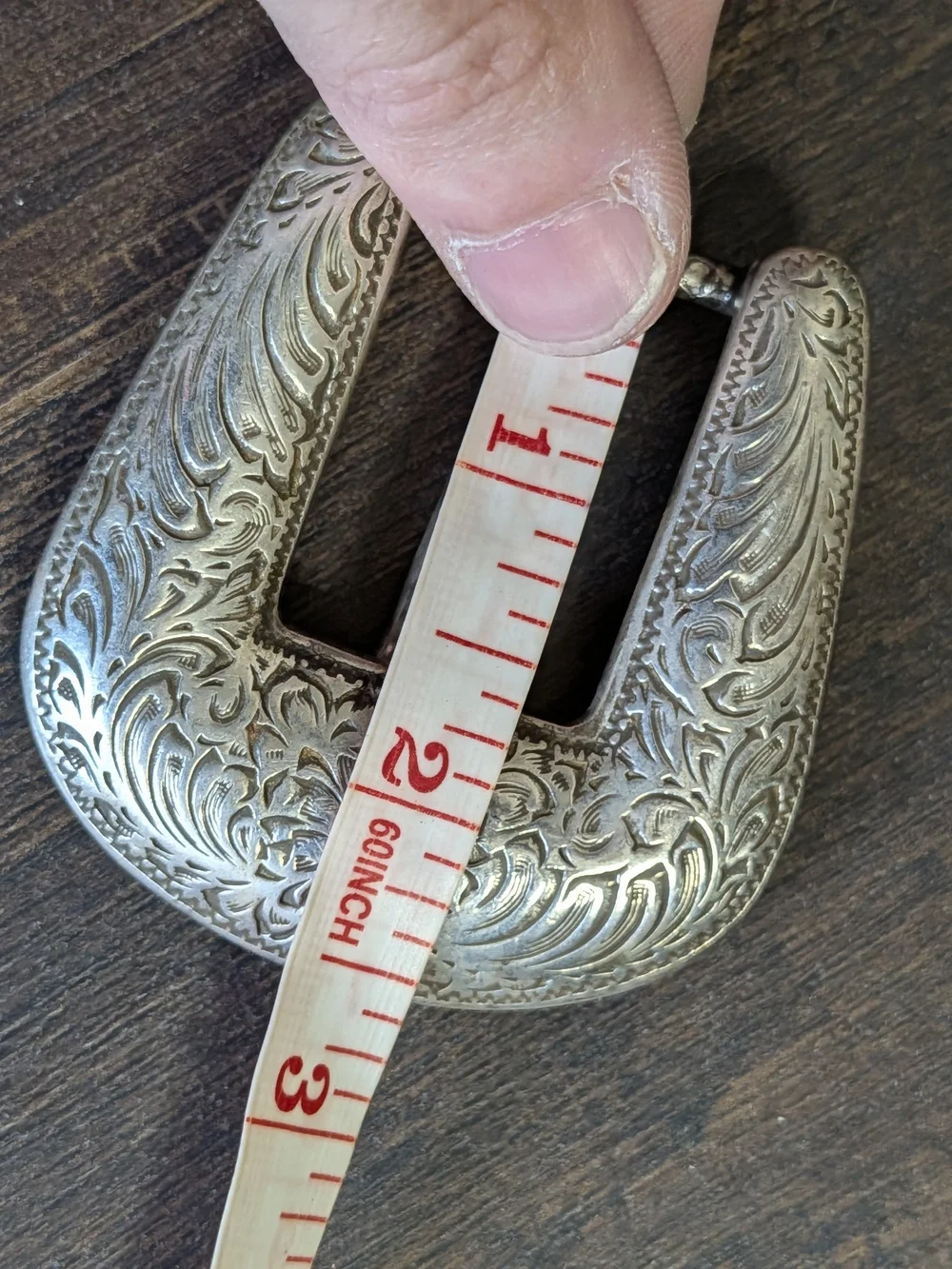 CHAMBERS 925 Sterling Silver Engraved Western 2pc Western Belt Buckle & Keeper
